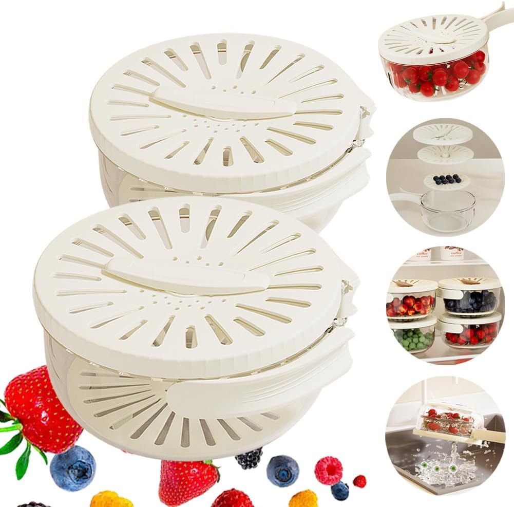 Fruit Drain Basket with Lid Foldable Handle, Fruit Strainer Colander Bowl, Kitchen Draining Basket
