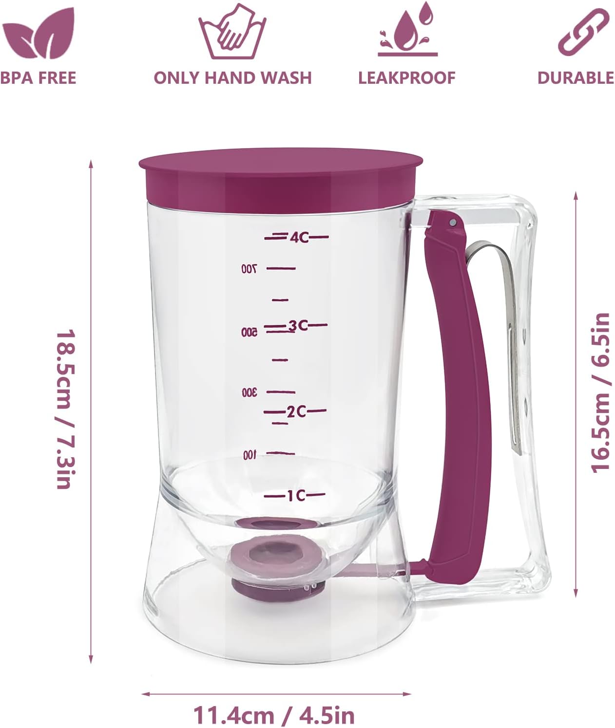Pancake Cupcake Batter Dispenser, Batter Separator Bakeware Maker with Measuring Label