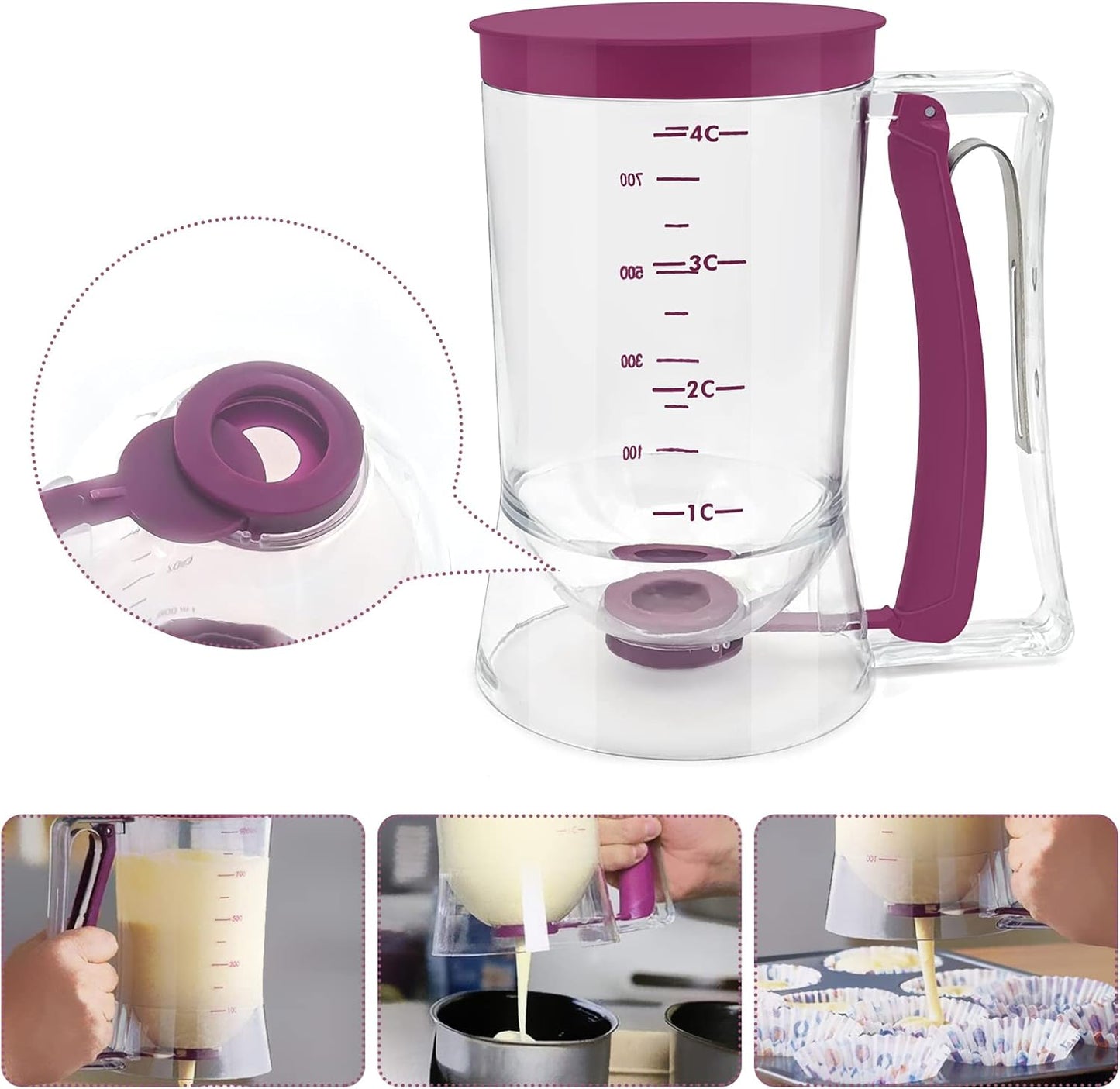 Pancake Cupcake Batter Dispenser, Batter Separator Bakeware Maker with Measuring Label