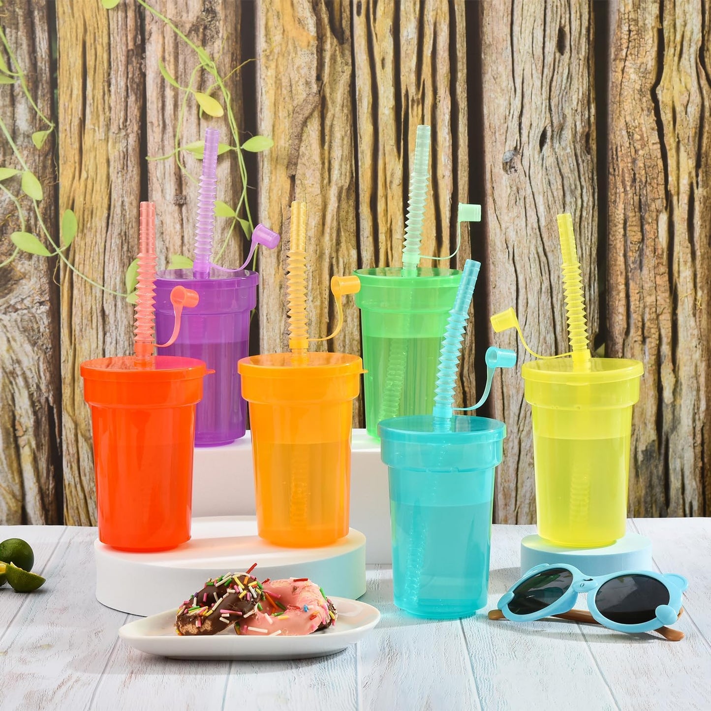 6 Pack Kids Party Cups with Lid and Straws