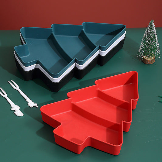 Christmas Plastic Serving Tray Platter - 4 Pcs Christmas Tree Shape