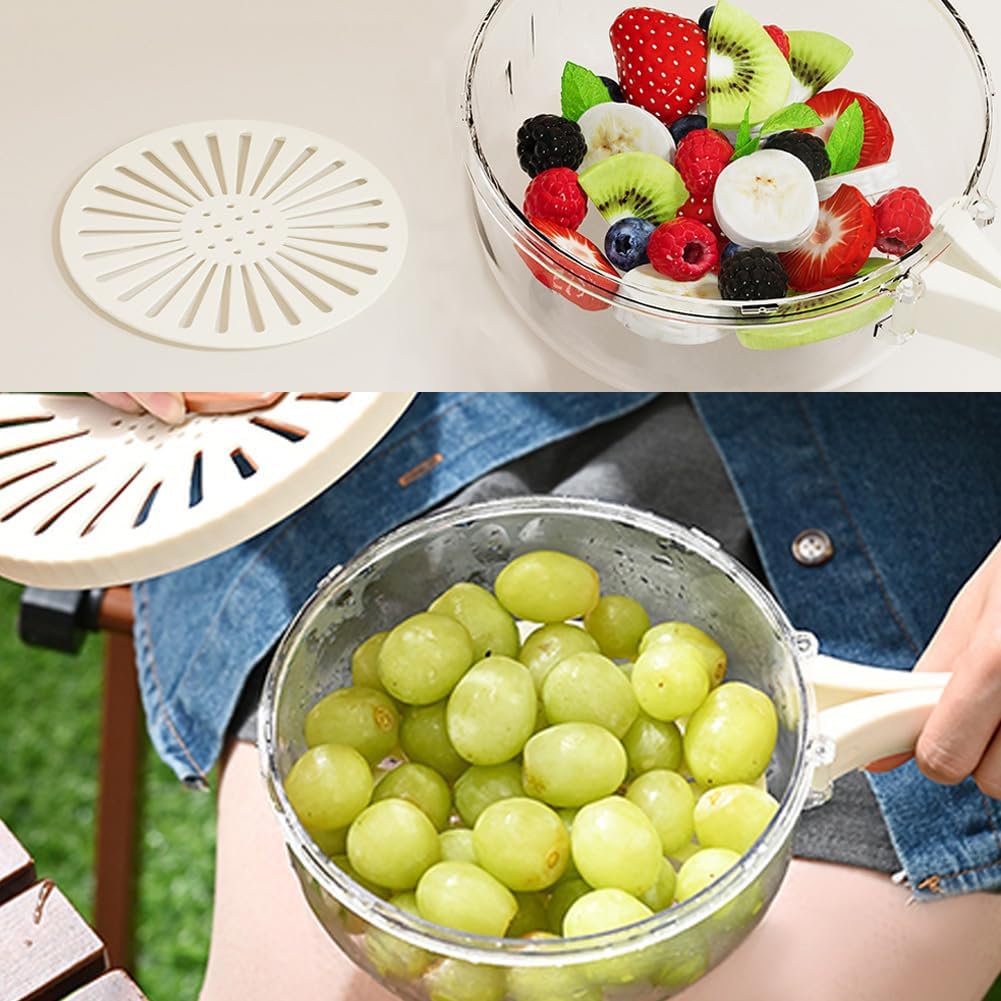 Fruit Drain Basket with Lid Foldable Handle, Fruit Strainer Colander Bowl, Kitchen Draining Basket