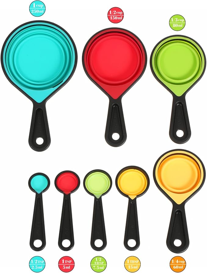 Collapsible Silicone Measuring Cups and Spoons Set 8-Piece