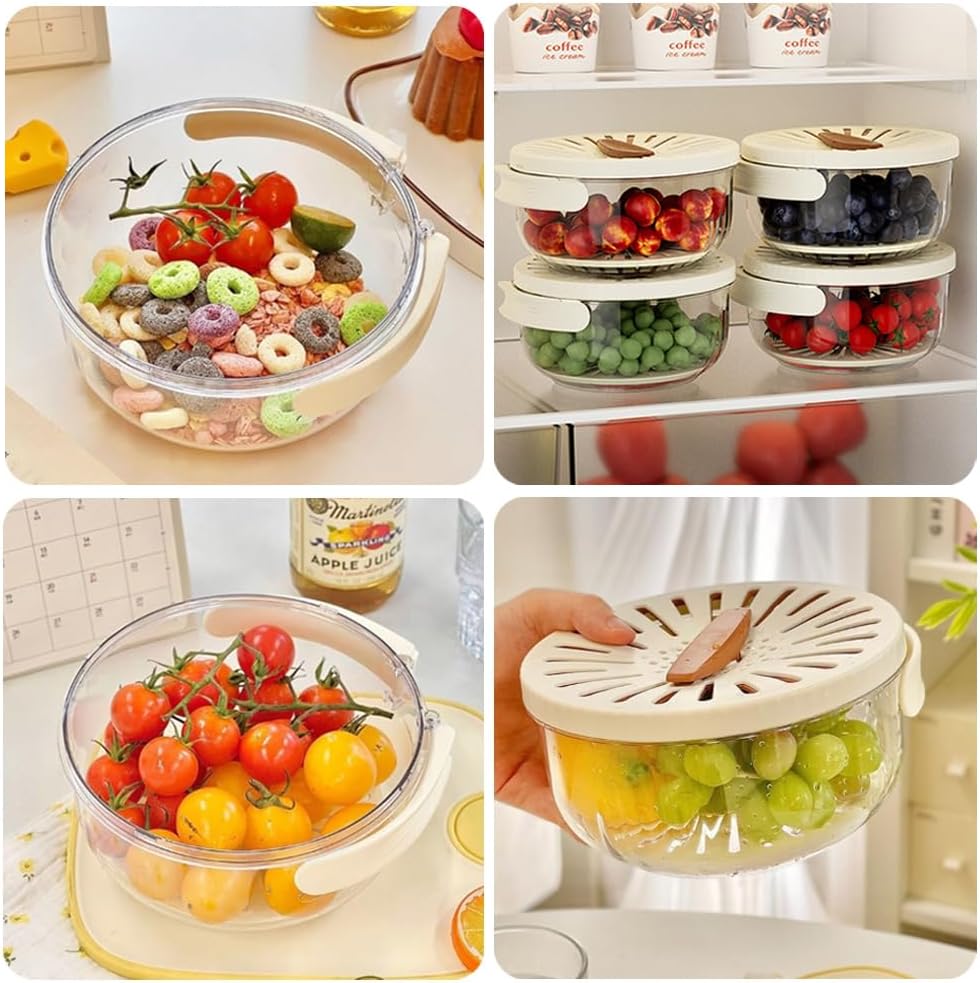 Fruit Drain Basket with Lid Foldable Handle, Fruit Strainer Colander Bowl, Kitchen Draining Basket