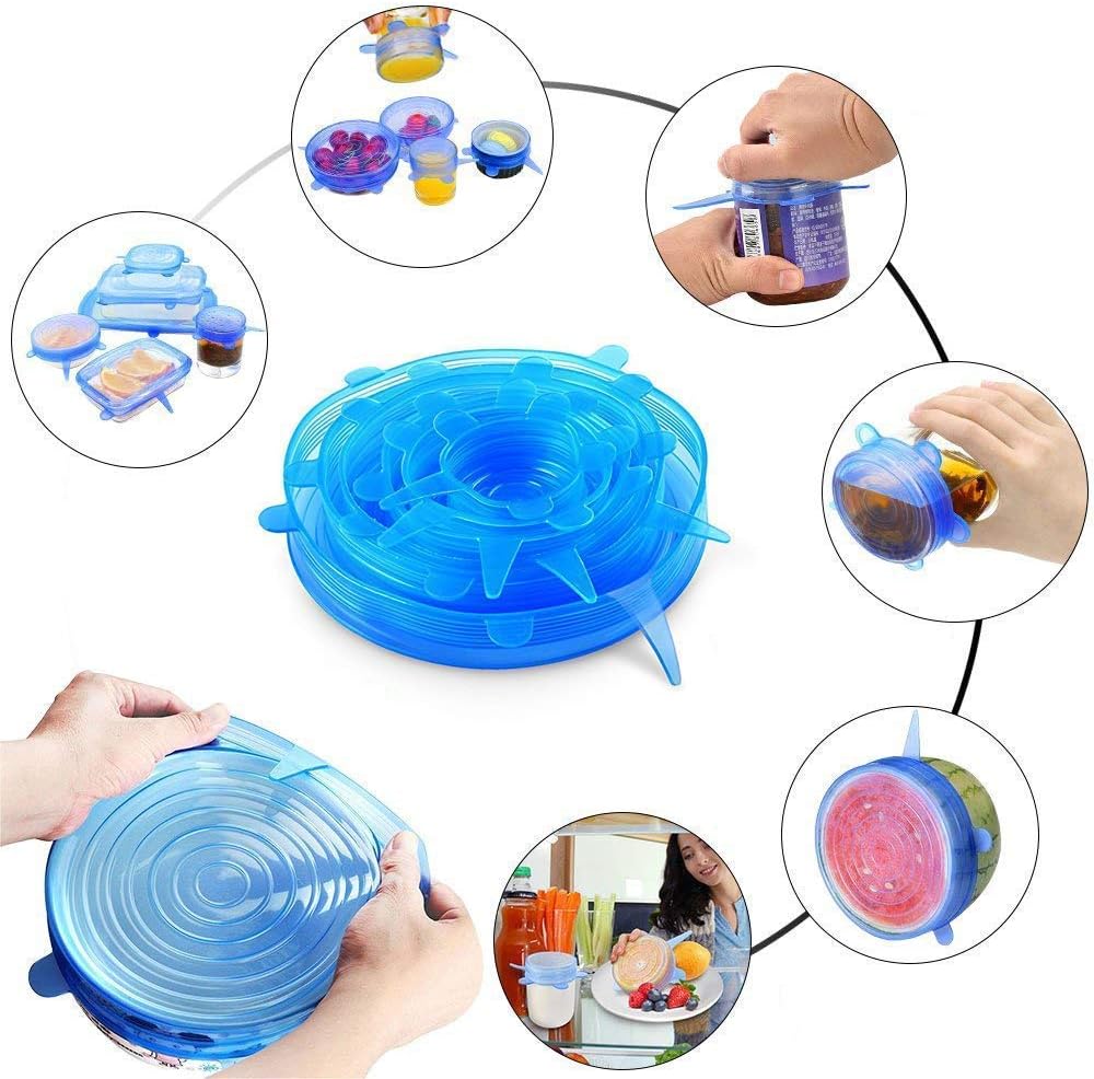 Silicone Stretch Lids, Durable & Eco-Friendly Elastic Lids Reusable Heat Resistant Various Sizes Cover for Bowl