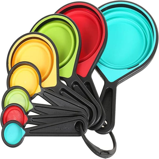 Collapsible Silicone Measuring Cups and Spoons Set 8-Piece