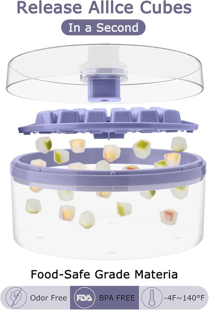 Ice Cube Trays with Lid and Bin , with 2 Trays (Purple)