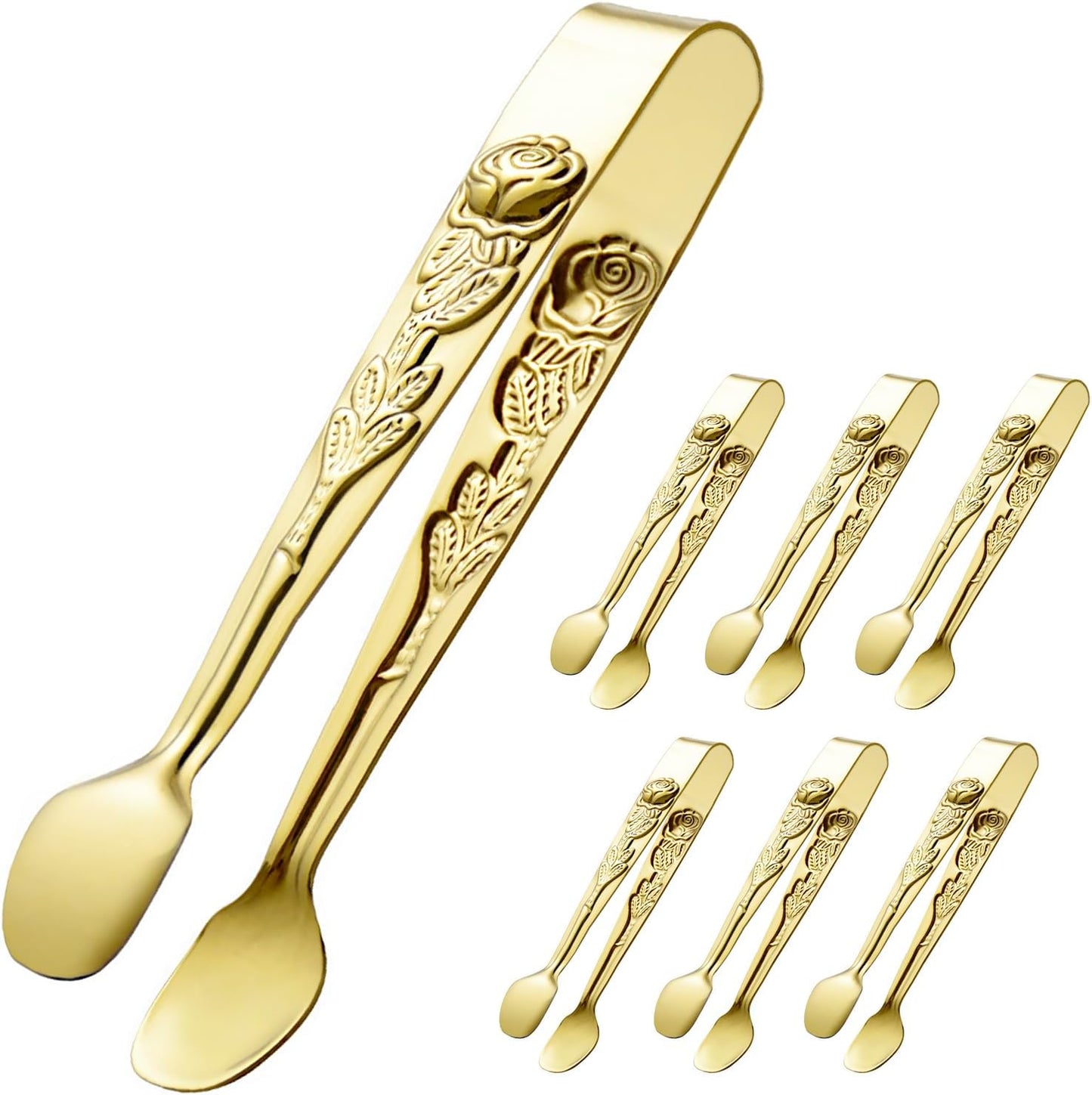 Mini Serving Tongs 5-Inch Small Rose Sugar Cube Appetizer Tongs, Set of 6 (Gold)