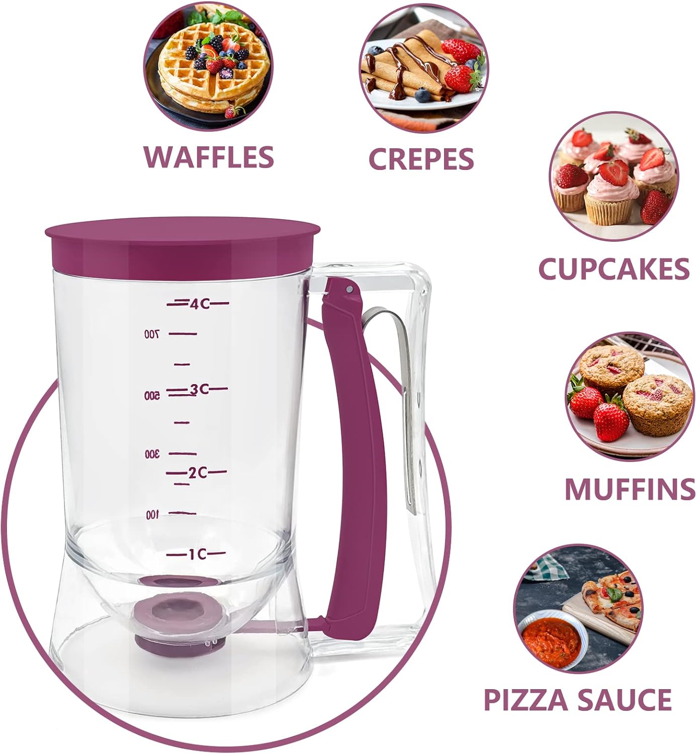 Pancake Cupcake Batter Dispenser, Batter Separator Bakeware Maker with Measuring Label