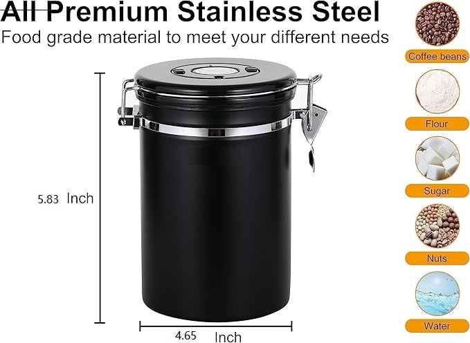 Coffee Canister Stainless Steel Storage Container with Scoop，1.5L