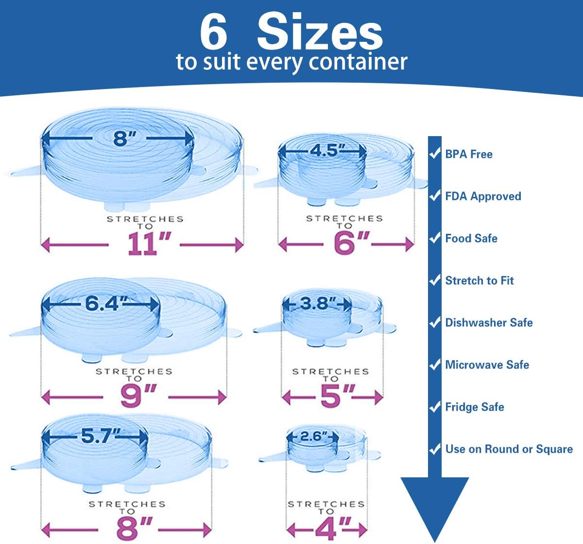 Silicone Stretch Lids, Durable & Eco-Friendly Elastic Lids Reusable Heat Resistant Various Sizes Cover for Bowl