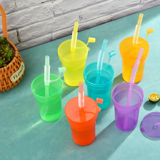 6 Pack Kids Party Cups with Lid and Straws